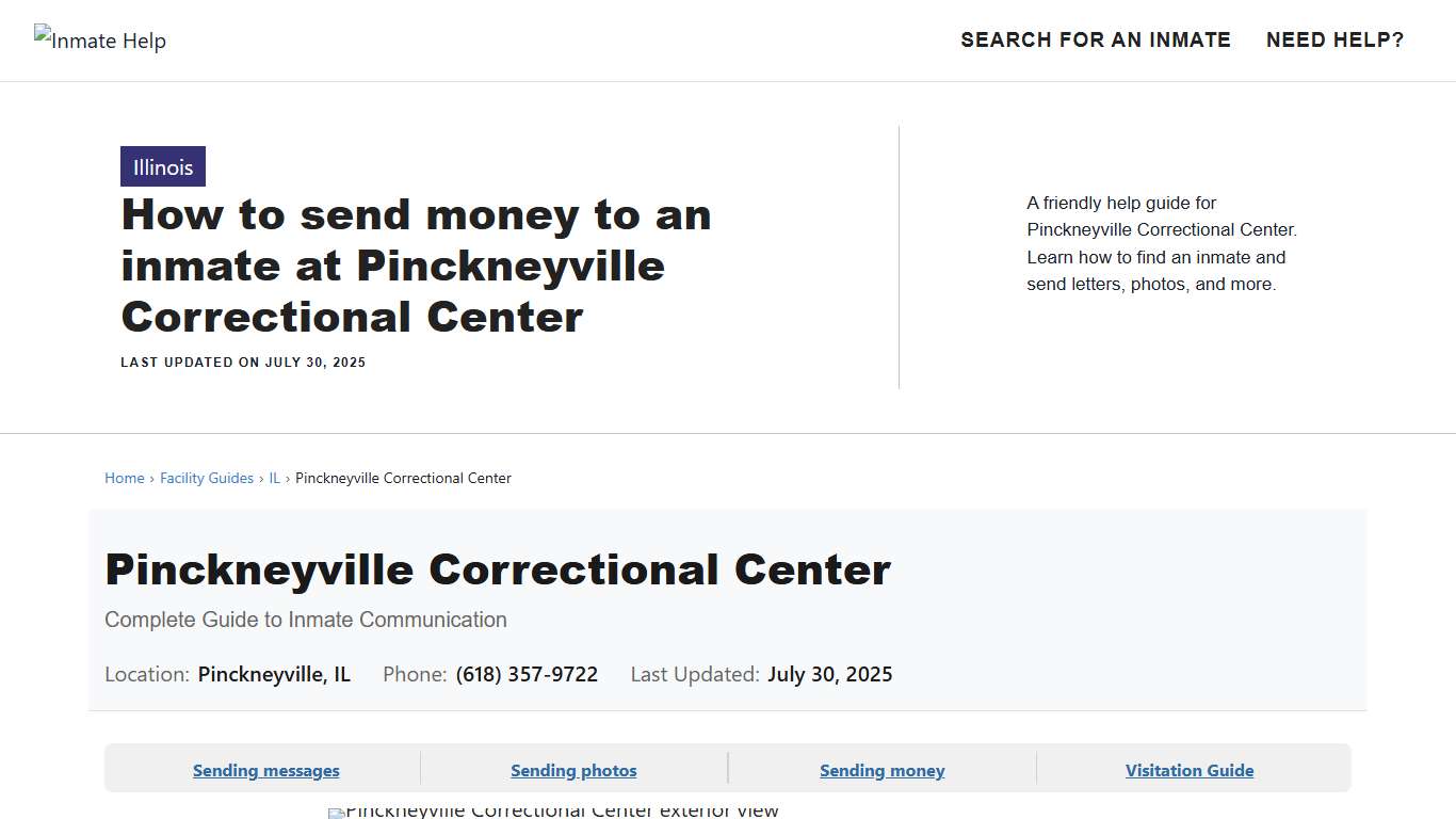 How to send money to an inmate at Pinckneyville Correctional Center - Inmate Help