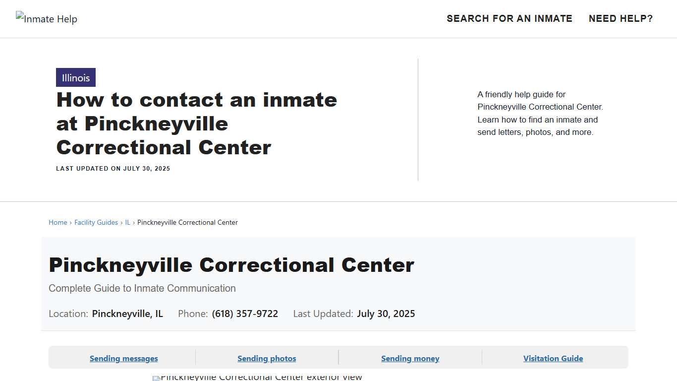 How to contact an inmate at Pinckneyville Correctional Center - Inmate Help